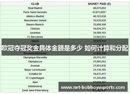 欧冠夺冠奖金具体金额是多少 如何计算和分配